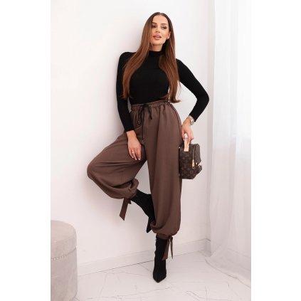 Dámské široké kalhoty se zavazováním dole mocca (Velikost universal, Barva Mocha)