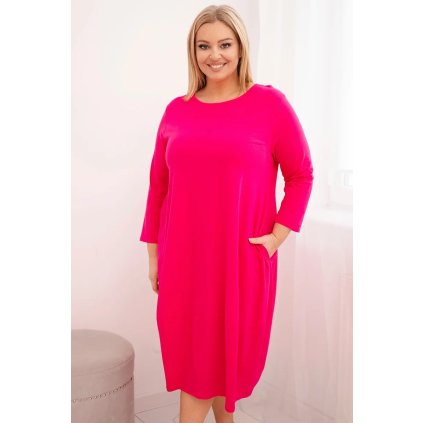 Dámské bavlněné Plussize šaty s kapsami fuchsie (Velikost universal, Barva Fuchsie)