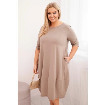 Dámské bavlněné Plussize šaty s kapsami fango (Velikost universal, Barva Fango)