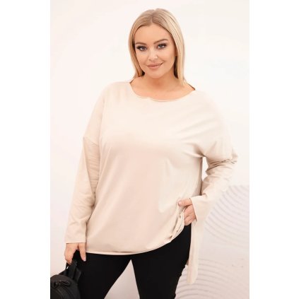 Dámská asymetrická  blůza Plussize s dlouhým rukávem/BARVY (Velikost universal, Barva Béžová)