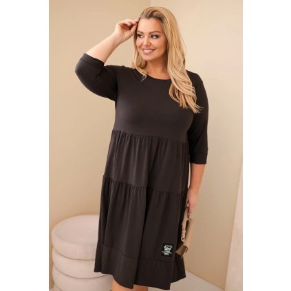 Dámské bavlněné Plus Size šaty s volánem hnědé (Velikost universal, Barva Hnědá)