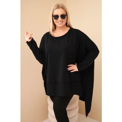 Dámská tunika z bavlny s asymetrickým spodním lemem/BARVY (Velikost universal, Barva Černá)