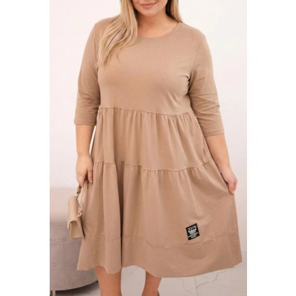 Dámské bavlněné Plus Size šaty s volánem  camel (Velikost universal, Barva Camelová)