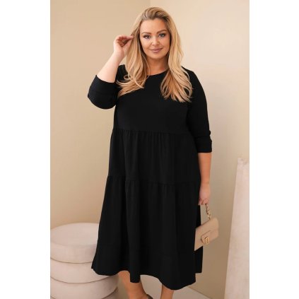 Dámské bavlněné Plus Size šaty s volánem černé (Velikost universal, Barva Černá)