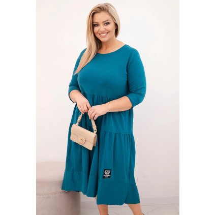 Dámské bavlněné Plus Size šaty s volánem petrolej (Velikost universal, Barva Námořní)