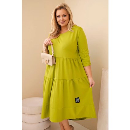 Dámské bavlněné Plus Size šaty s volánem pistáciové (Velikost universal, Barva Pistácie)