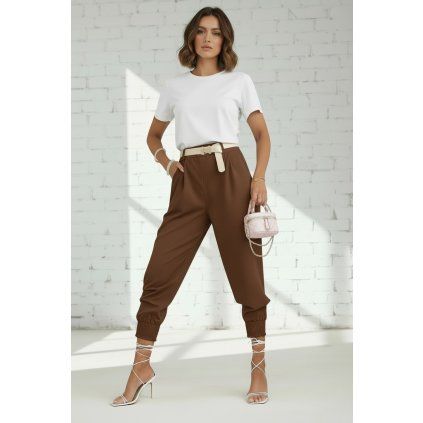 elegantní tepláky s páskem hnědé