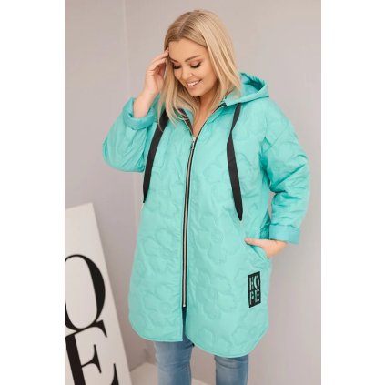 Dámská Plus Size prošívaná bunda s kapucí a nápisem HOPE mátová (Velikost universal, Barva Mátový)