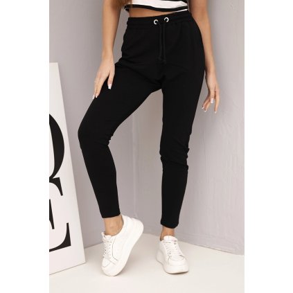 Dámské tepláky s elastickým pasem a šňůrkou černé (Velikost universal, Barva Černá)