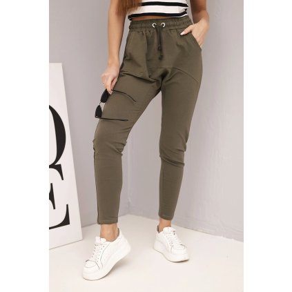 Dámské tepláky s elastickým pasem a šňůrkou khaki (Velikost universal, Barva Khaki)