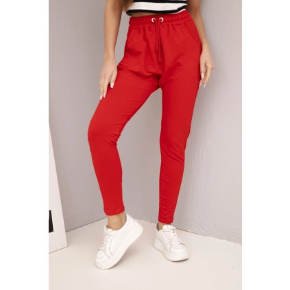 Dámské tepláky s elastickým pasem a šňůrkou červené (Velikost universal, Barva Červená)