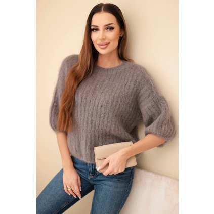 Dámský svetr z mohairu s krátkým rukávem fango (Velikost universal, Barva Fango)