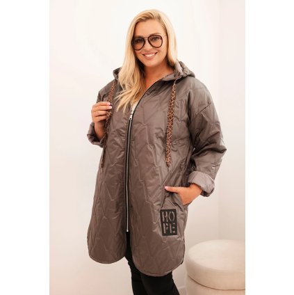 Dámská bunda Plus Size prošívaná s kapucí a nápisem HOPE cappuccino (Velikost universal, Barva Cappuccino)