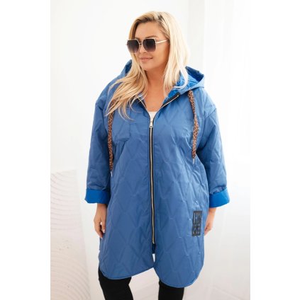 Dámská bunda Plus Size prošívaná s kapucí a nápisem HOPE světle modrá (Velikost universal, Barva Jasny Jeansowy)
