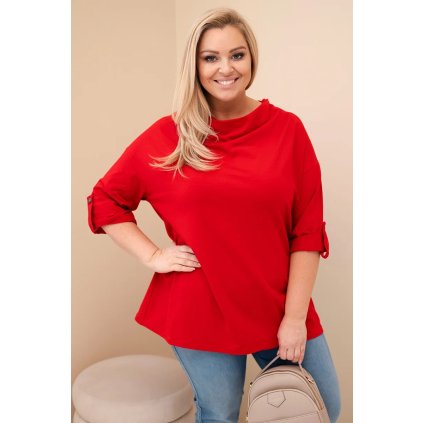 Dámská blůza Plus Size s bavlnou volného střihu s vodním výstřihem červená (Velikost universal, Barva Červená)
