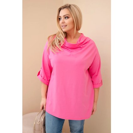 Dámská blůza Plus Size s bavlnou volného střihu s vodním výstřihem světle růžová (Velikost universal, Barva Světle růžová)