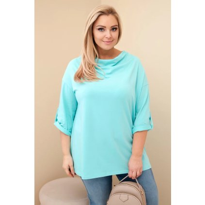 Dámská blůza Plus Size s bavlnou volného střihu s vodním výstřihem mint (Velikost universal, Barva Mátový)