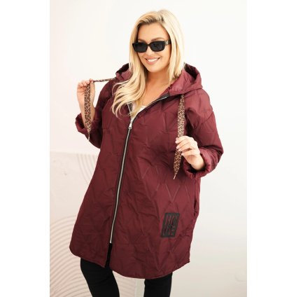 Dámská bunda Plus Size prošívaná s kapucí a nápisem HOPE švestková (Velikost universal, Barva Švestková)