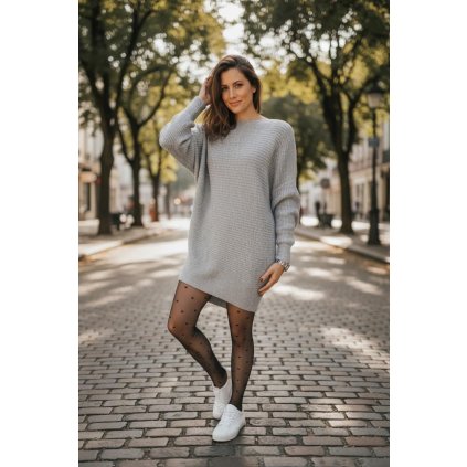 Volný oversized svetr LINDA v několika barevných variantách – měkký pletený materiál, prodloužený střih, velikost M–3XL šedý