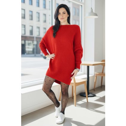 Volný oversized svetr LINDA v několika barevných variantách – měkký pletený materiál, prodloužený střih, velikost M–3XL červený