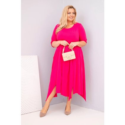 Dámské bavlněné Plus Size šaty s asymetrickým lemem fuchsie (Velikost universal, Barva Fuchsie)