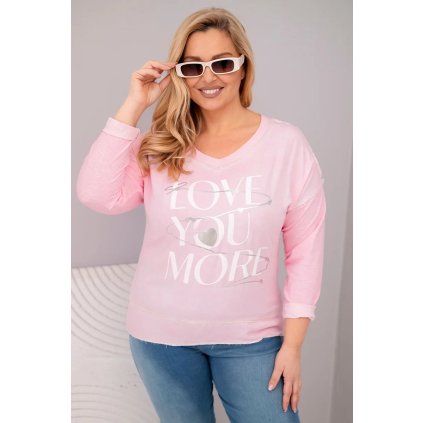 Dámská blůza Plus Size s nápisem Love You More světle růžová (Velikost universal, Barva Světle růžová)