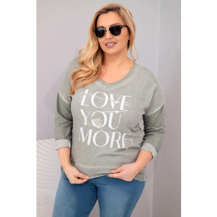 Dámská blůza Plus Size s nápisem Love You More khaki (Velikost universal, Barva Khaki)