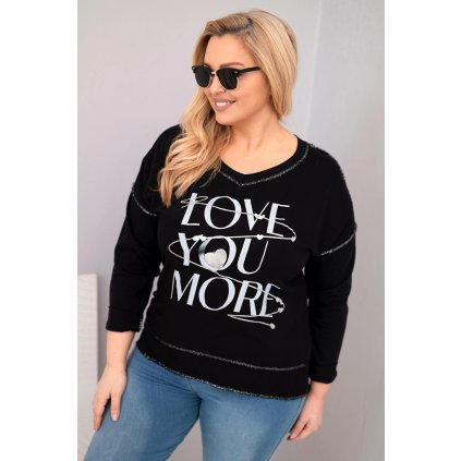 Dámská blůza Plus Size s nápisem Love You More černá (Velikost universal, Barva Černá)