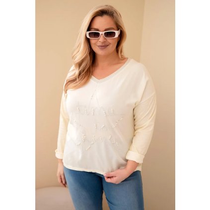 Dámská blůza Plus Size s potiskem a perlami žlutá (Velikost universal, Barva Žlutý)