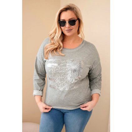 Dámská blůza Plus Size s potiskem khaki (Velikost universal, Barva Khaki)