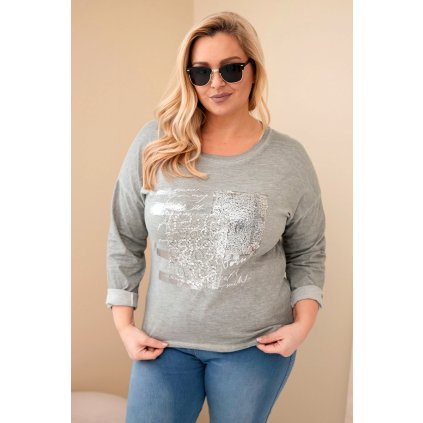 Dámská blůza Plus Size s potiskem khaki (Velikost universal, Barva Khaki)