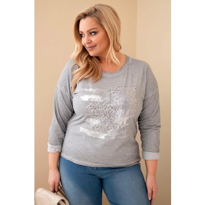 Dámská blůza Plus Size s potiskem šedá (Velikost universal, Barva Grey)