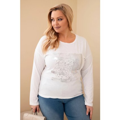 Dámská blůza Plus Size s potiskem bílá (Velikost universal, Barva Bílá)