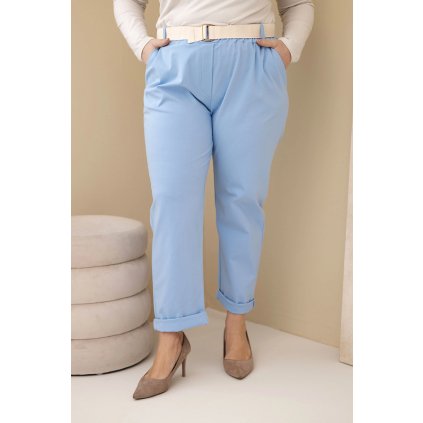 Dámské bavlněné kalhoty Plus Size s páskem modré (Velikost XL, Barva Modrý)