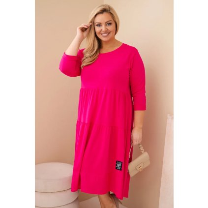 Dámské bavlněné Plus Size šaty s volánem fuchsie (Velikost universal, Barva Fuchsie)