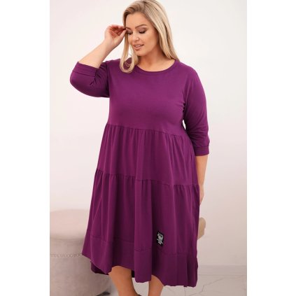 Dámské bavlněné Plus Size šaty s volánem tmavě fialové (Velikost universal, Barva Tmavě fialová)