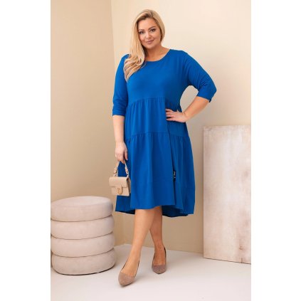 Dámské bavlněné Plus Size šaty s volánem modré (Velikost universal, Barva Chrpa)