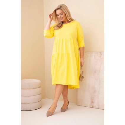 Dámské bavlněné Plus Size šaty s volánem žluté (Velikost universal, Barva Žlutý)