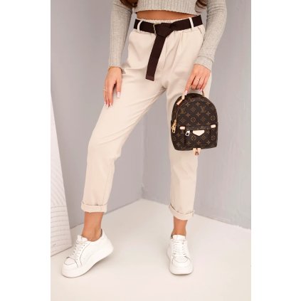 Dámské bavlněné kalhoty s páskem béžové (Velikost universal, Barva Béžová)