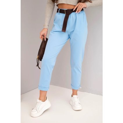 Dámské bavlněné kalhoty s páskem modré (Velikost universal, Barva Modrý)