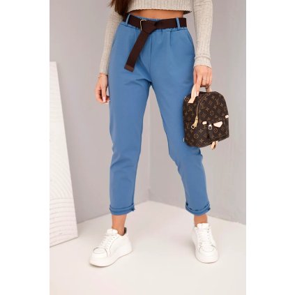 Dámské bavlněné kalhoty s páskem jeans (Velikost universal, Barva Džíny)