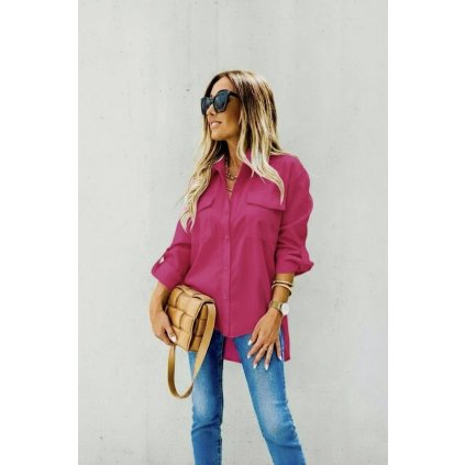 bílá košile s límečkem s prodlouženým zadním dílem růžová