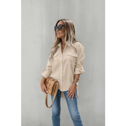 bílá košile s límečkem s prodlouženým zadním dílem béžová