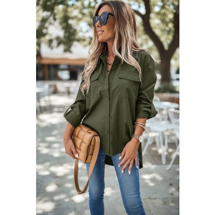 bílá košile s límečkem s prodlouženým zadním dílem zelená