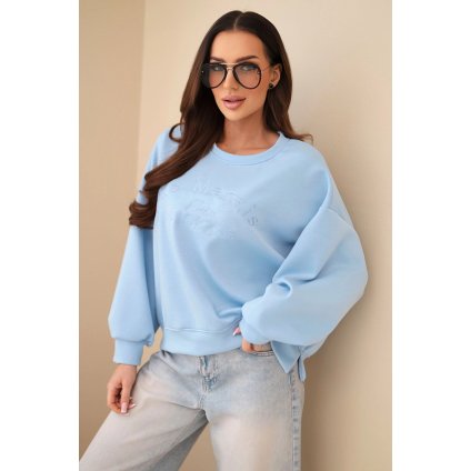 Dámská mikina s výšivkou volného střihu máslová modrá (Velikost universal, Barva Modrý)