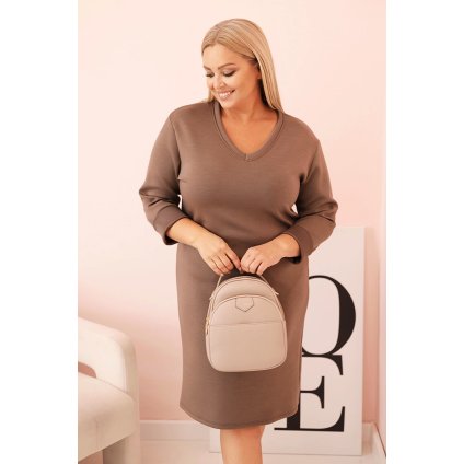 Dámské Plus Size máslové šaty s výstřihem do V fango (Velikost universal, Barva Fango)