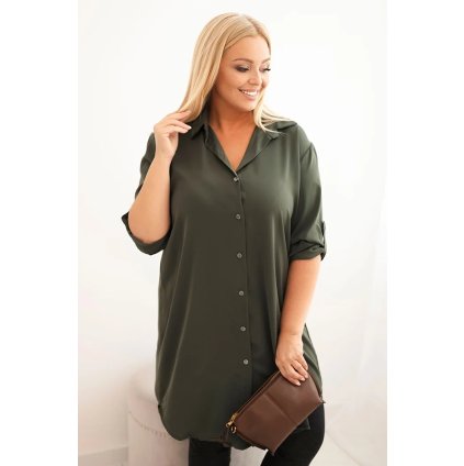 Dámské košilové šaty Plus Size s delší zadní částí khaki (Velikost universal, Barva Khaki)