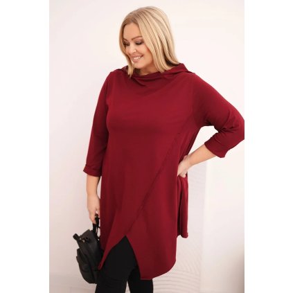 Dámská asymetrická bavlněná blůza Plus Size bordo (Velikost universal, Barva Bordó)