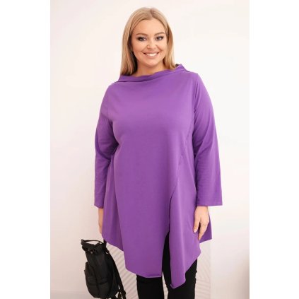 Dámská asymetrická bavlněná blůza Plus Size fialová (Velikost universal, Barva Fialová)