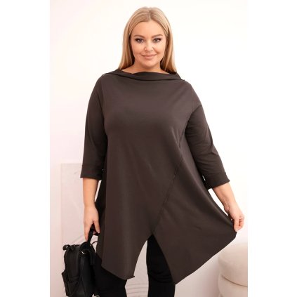 Dámská asymetrická bavlněná blůza Plus Size hnědá (Velikost universal, Barva Hnědá)